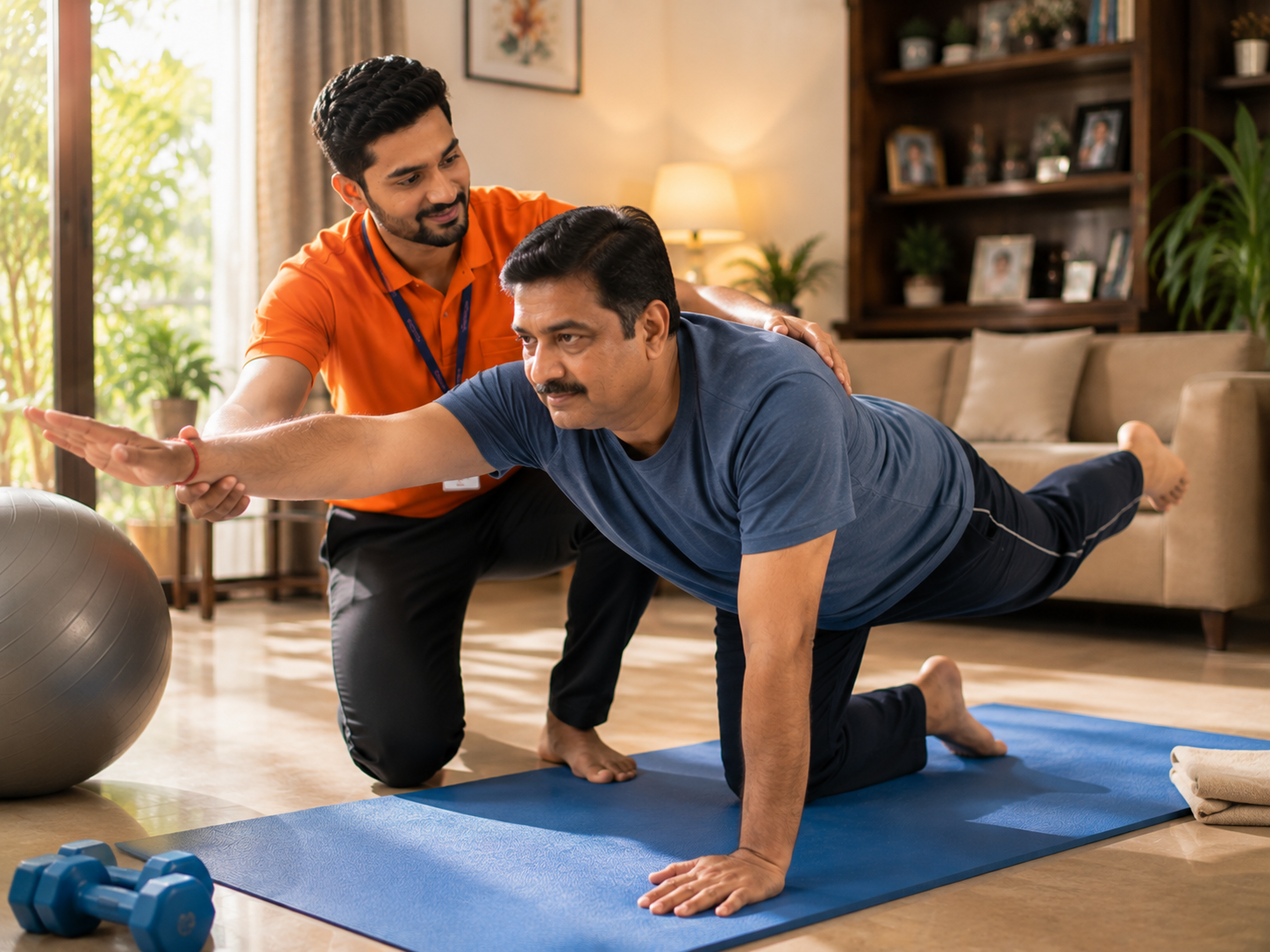 Speech therapist guiding patient at home