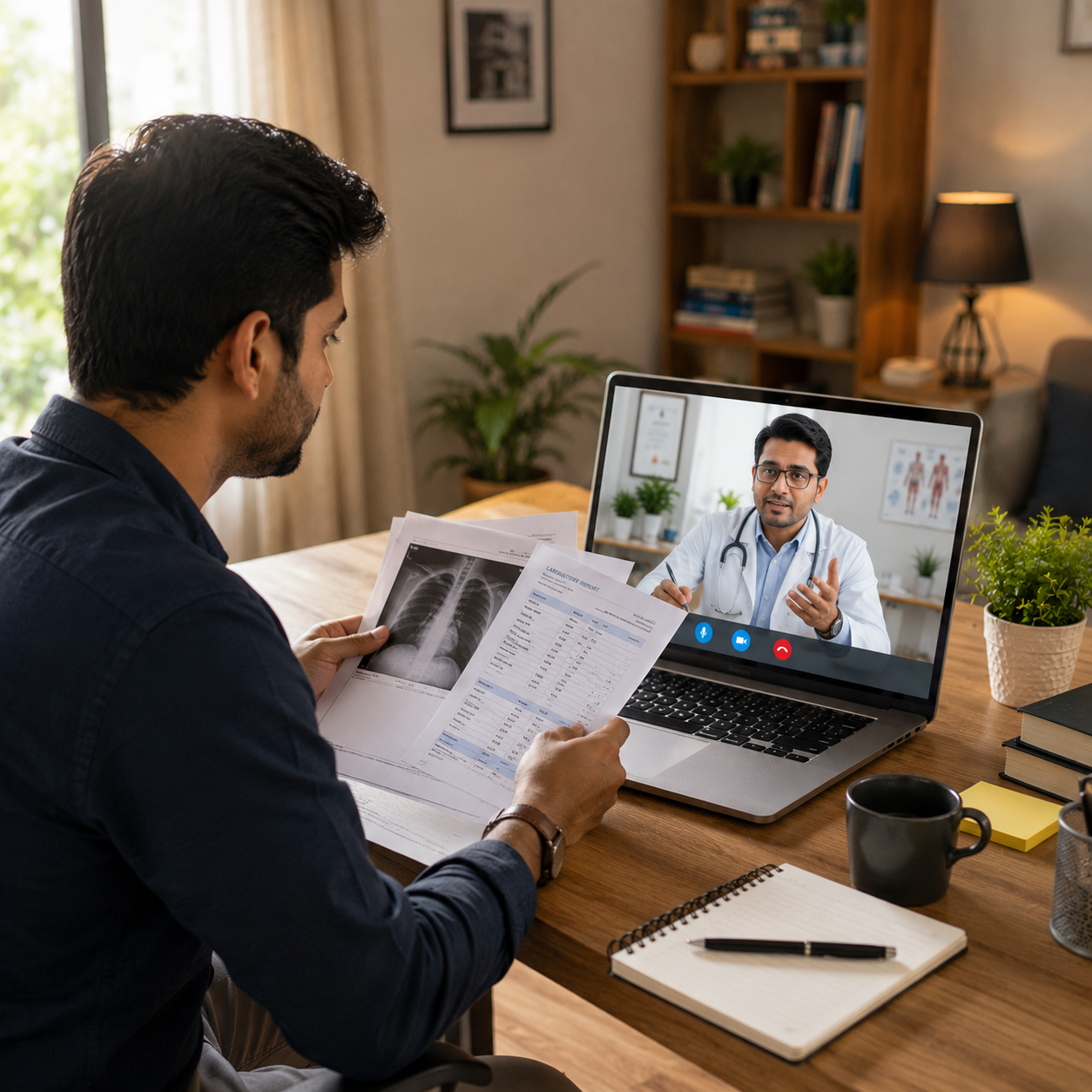 Patient having video consultation with doctor